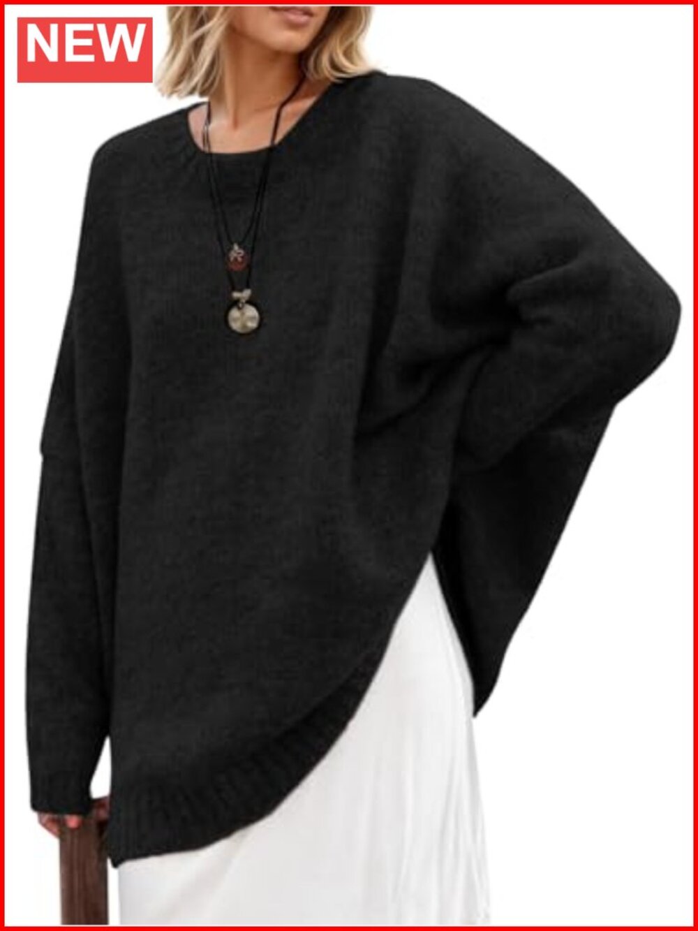 Oversized Tunic Sweater Chunky Knit Slouchy Pullover Crew Neck Long Sleeve